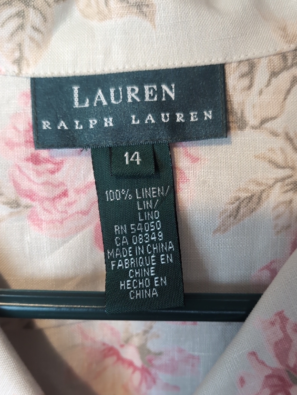 Lauren Ralph Lauren Linen Light Green Floral Short Sleeve Shirt - Picture 2 of 6